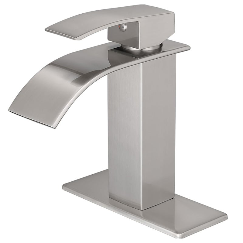 VOTON Bathroom Faucets Brushed Nickel Waterfall Bathroom Sink Faucet Modern Single Handle Bathroom Faucet for 1 or 3 Holes with Deck Plate - Image 1